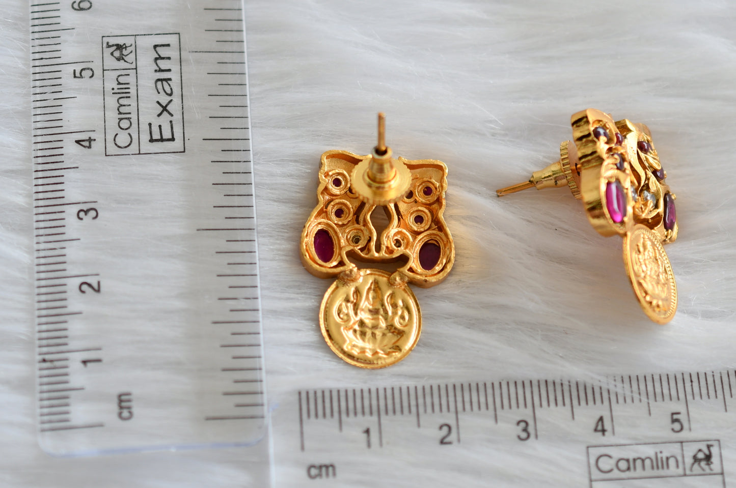 Matte finish kemp-white lakshmi coin peacock earrings dj-43866