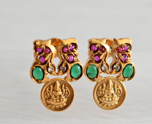 Matte finish kemp-green-white lakshmi coin peacock earrings dj-43867