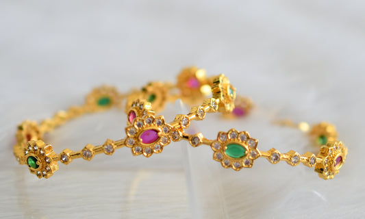 Gold tone pink-green-white bangles(2.8) dj-43900