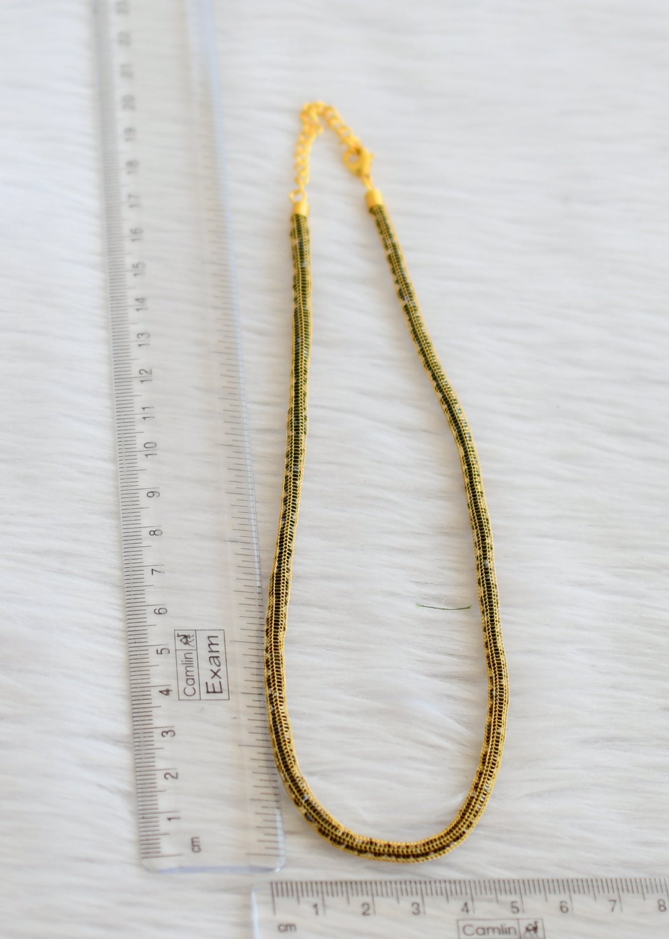 Gold tone 18 inches dark blue stone chain dj-45552