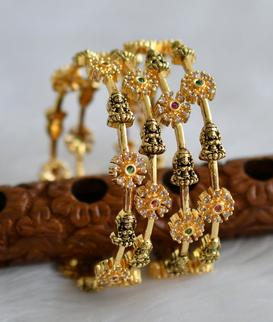 Antique gold tone cz ruby-green-white lakshmi flower set of 4 bangles(2.8) dj-43891