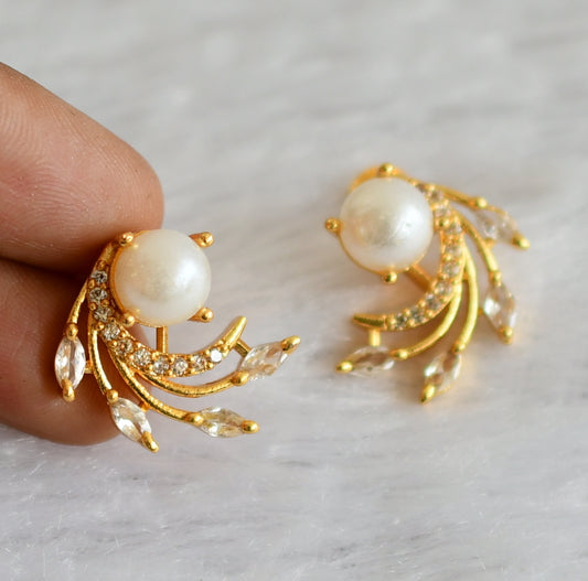 Gold tone cz white-pearl earrings dj-47259