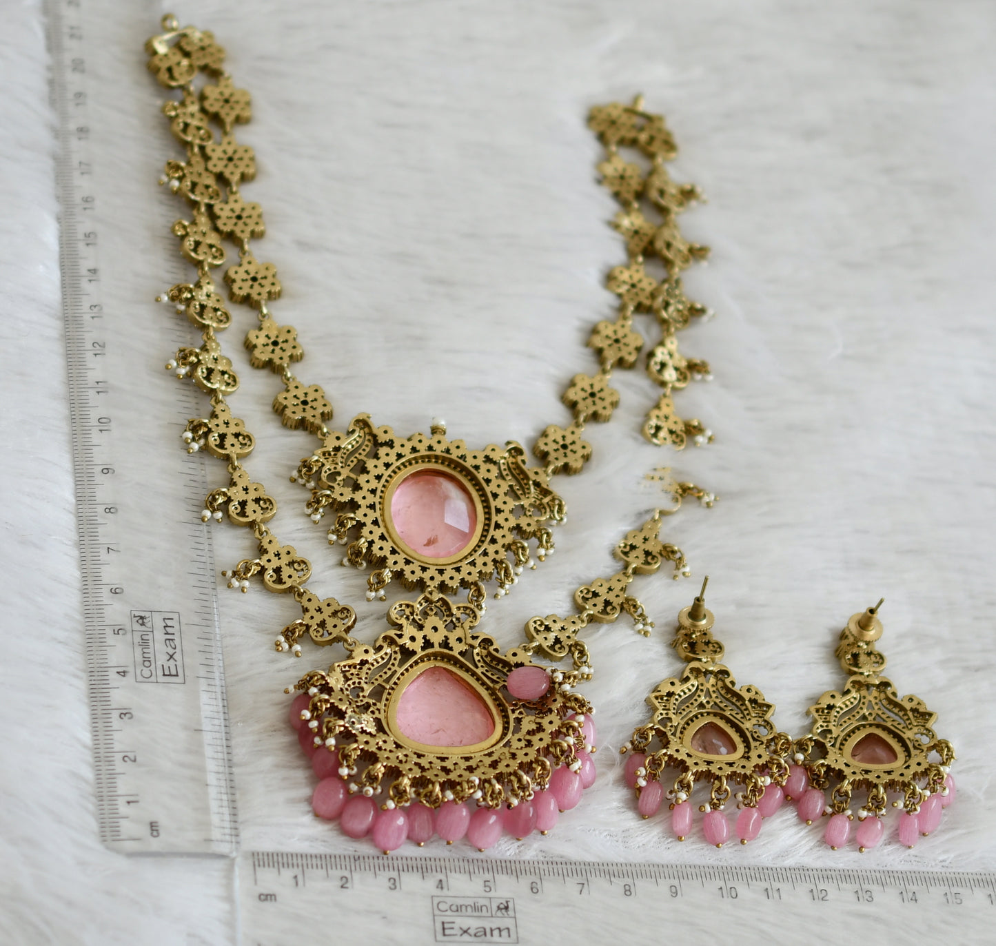 Antique cz white-baby pink double layer flower victorian short haar set dj-49064