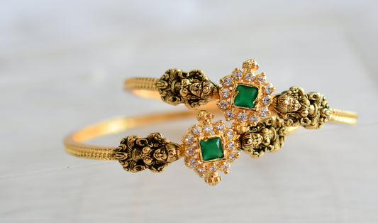 Antique gold tone cz emerald-white laksmi bangles(2.4) dj-43878