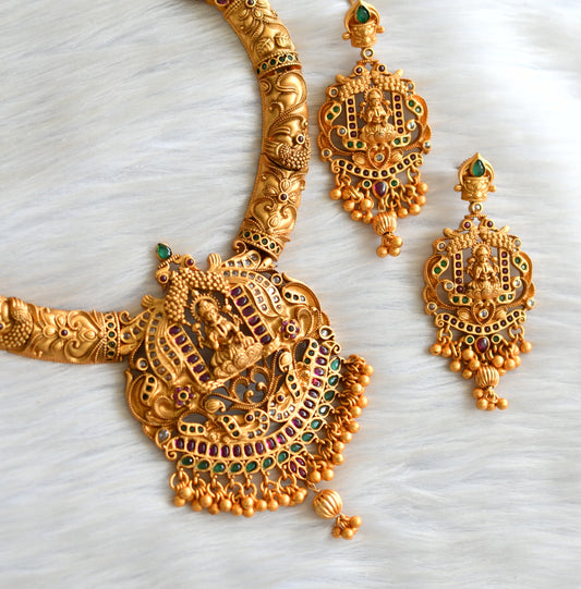 Matte finish ruby-emerald lakshmi Kante necklace set dj-15969