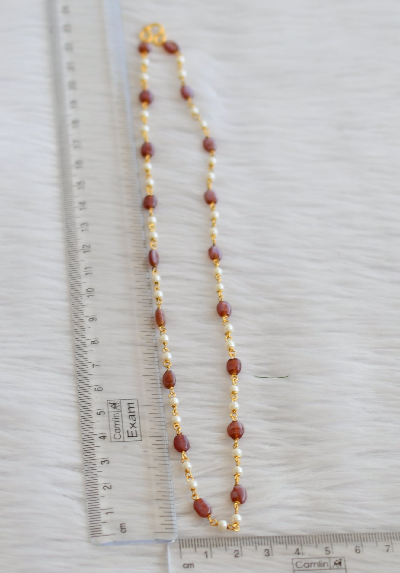 Gold tone 18 inches brown-pearl chain dj-45565