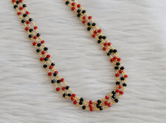 Gold tone 18 inches red-black beaded multi layer chain dj-45561