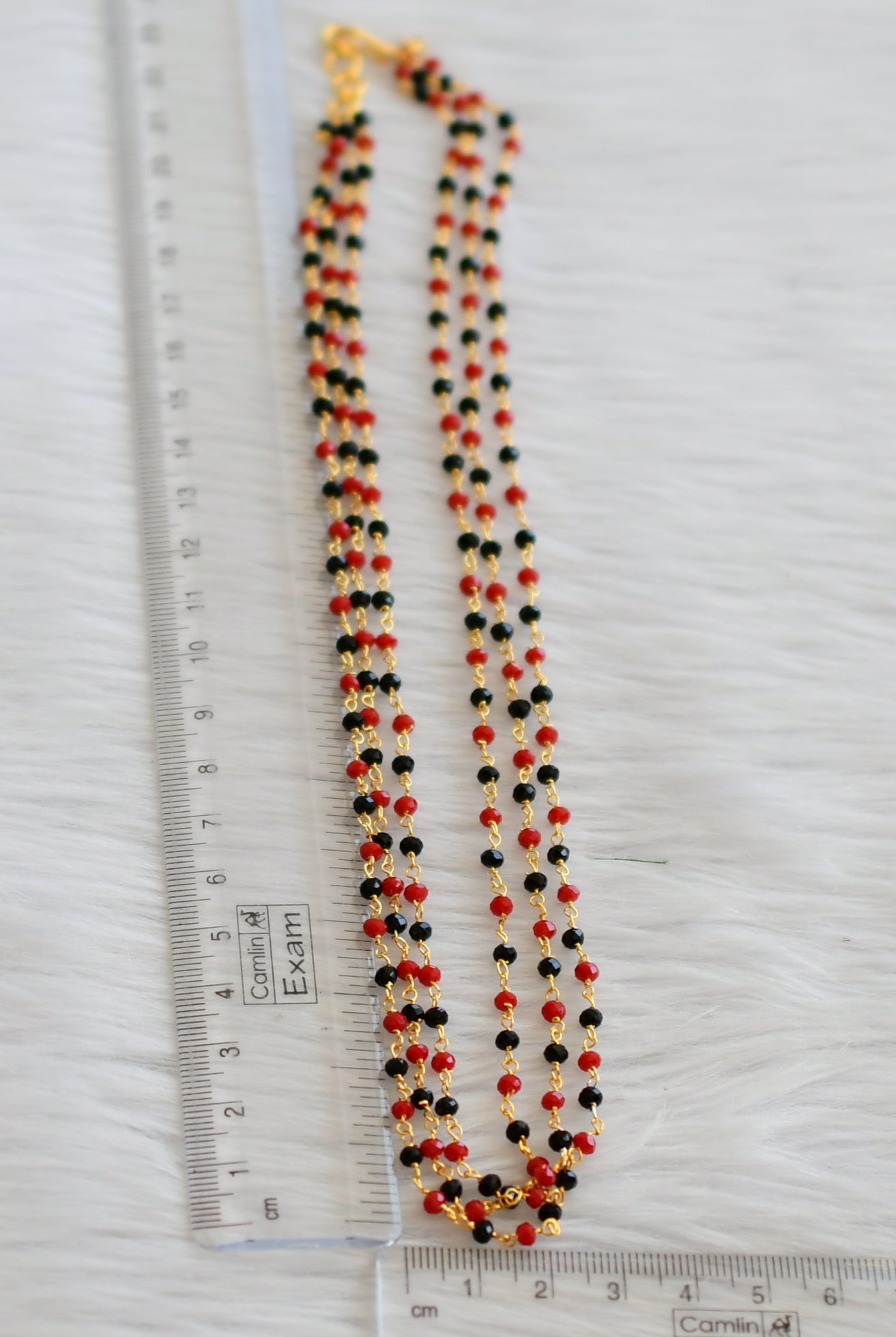 Gold tone 18 inches red-black beaded multi layer chain dj-45561