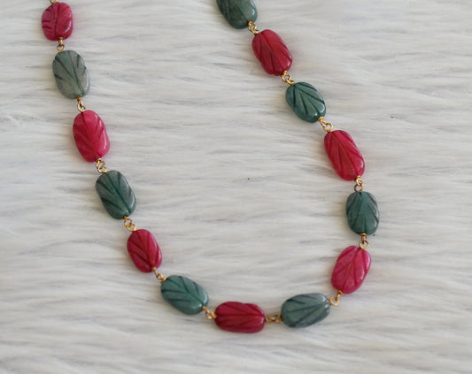 Gold tone 18 inches pink-green carved agate beaded chain dj-45570