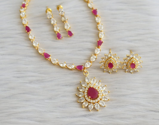 Gold tone cz ruby-white stone necklace set dj-45571