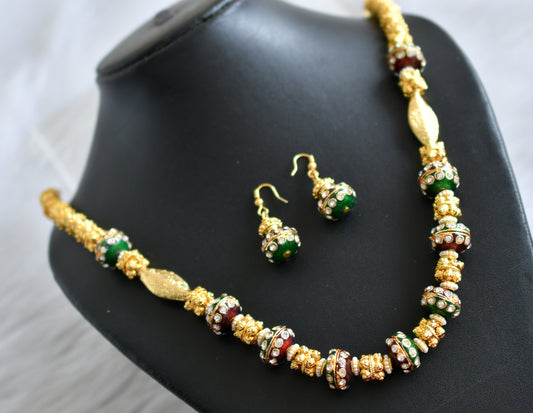 Gold tone meenakari beaded necklace set dj-43859