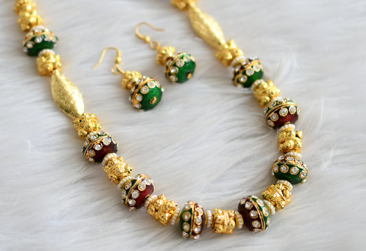 Gold tone meenakari  beaded necklace set dj-43859