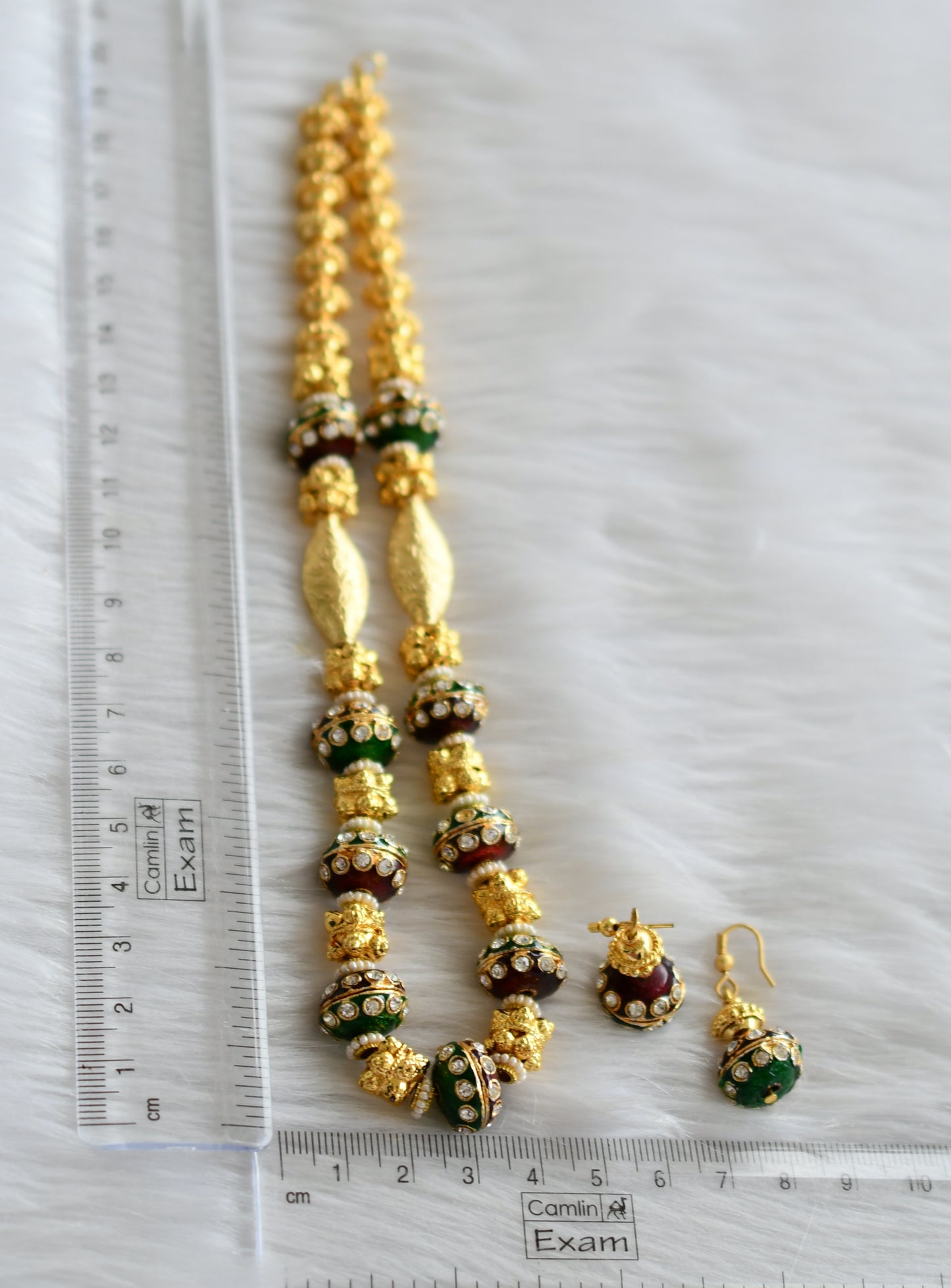 Gold tone meenakari beaded necklace set dj-43859