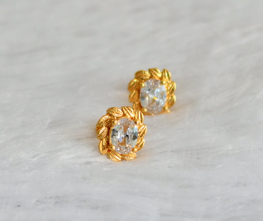 Gold tone white round stone earrings dj-47282