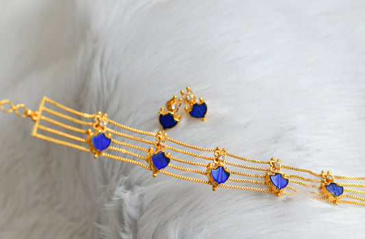 Gold tone kerala style blue-white palakka choker necklace set dj-43855