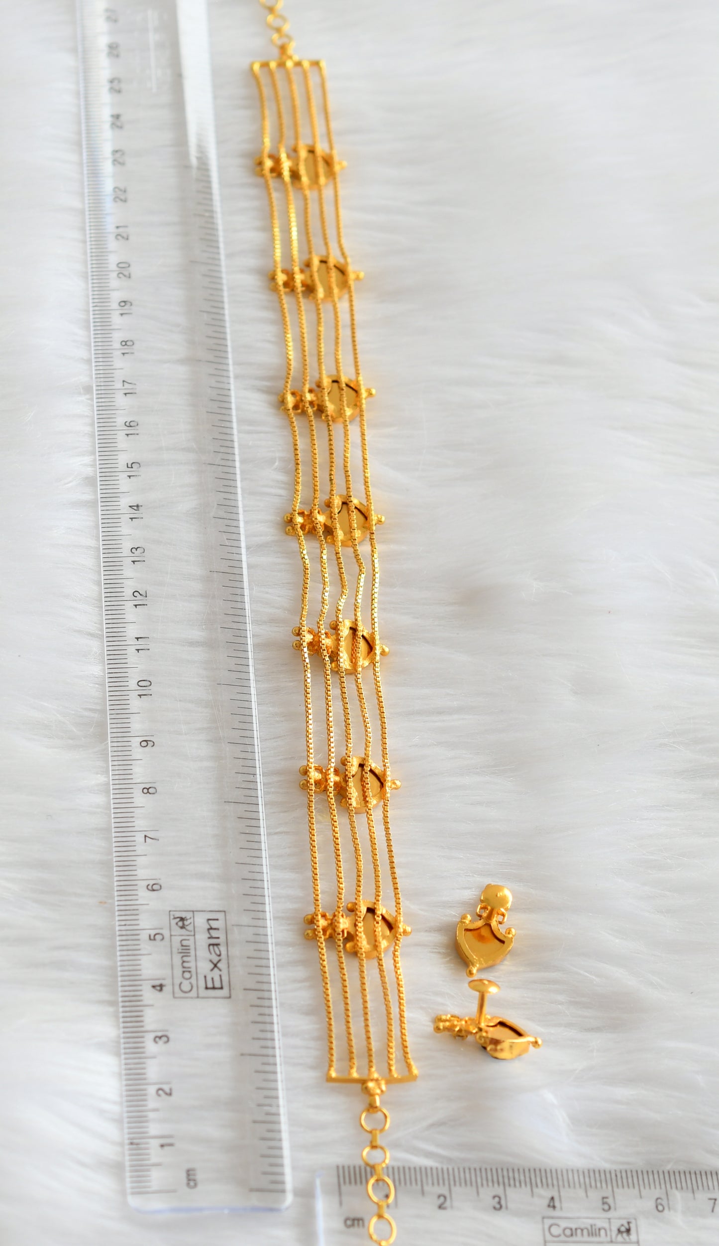 Gold tone kerala style blue-white palakka choker necklace set dj-43855