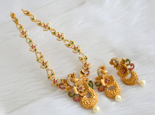 Matte finish cz ruby-green peacock necklace set dj-31245