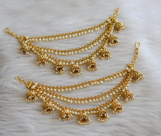 Matte finish pearl jhumkka ear side chain dj-45598