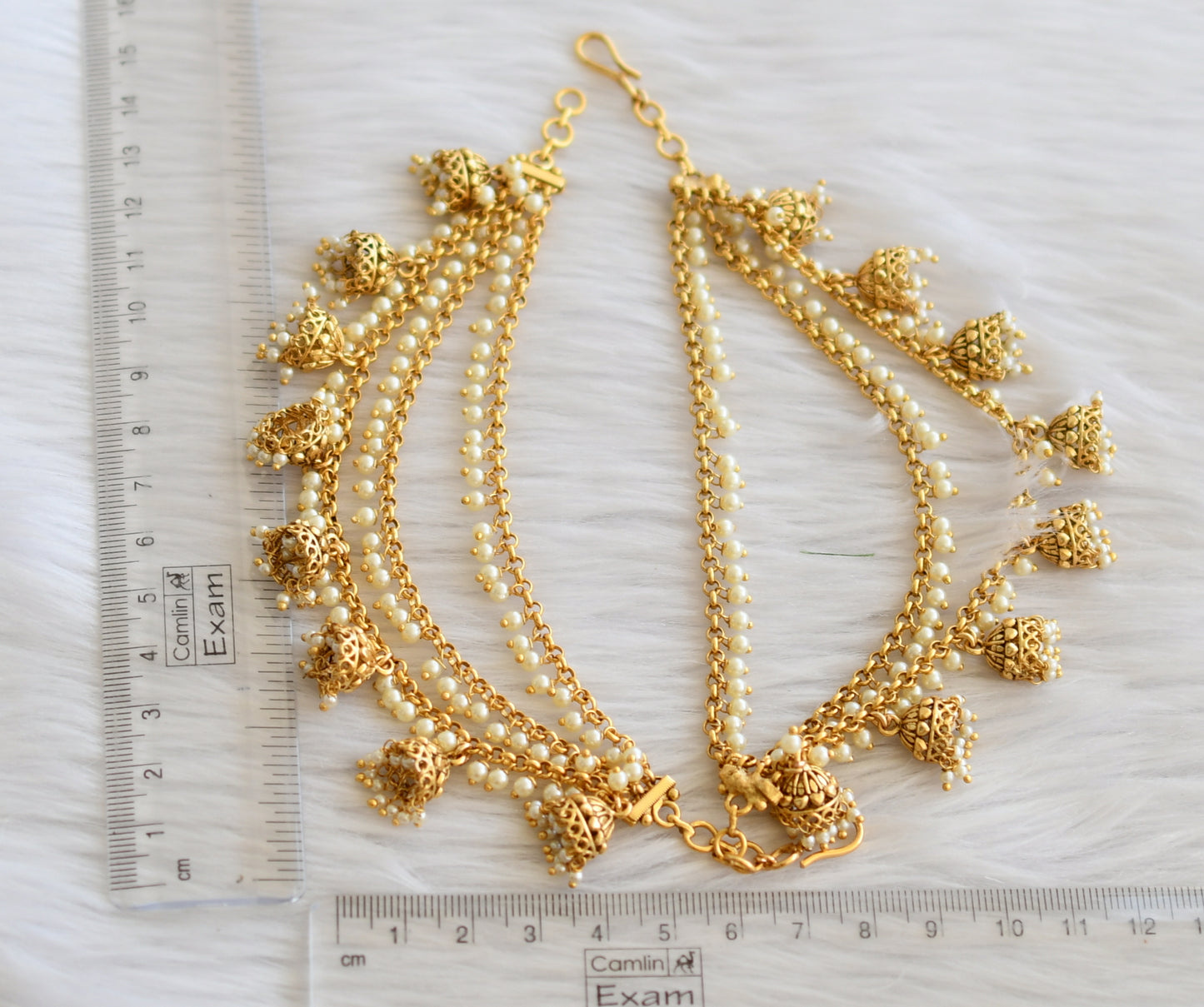 Matte finish pearl jhumkka ear side chain dj-45598