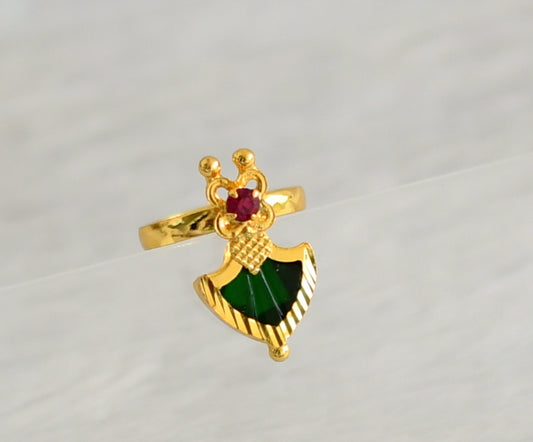 Gold tone kerala style pink-green palakka small finger ring dj-47305