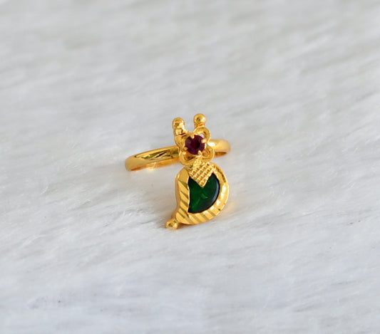 Gold tone kerala style pink-green mango finger ring dj-47306