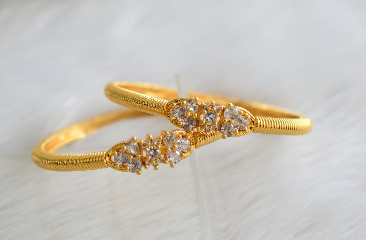 Gold tone cz white stone kada/bangles (2.8) dj-31283
