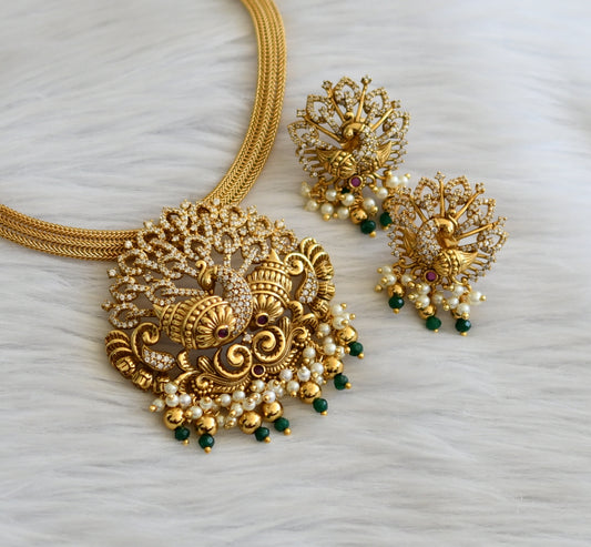 Matte finish cz kemp-white peacock choker set dj-45604