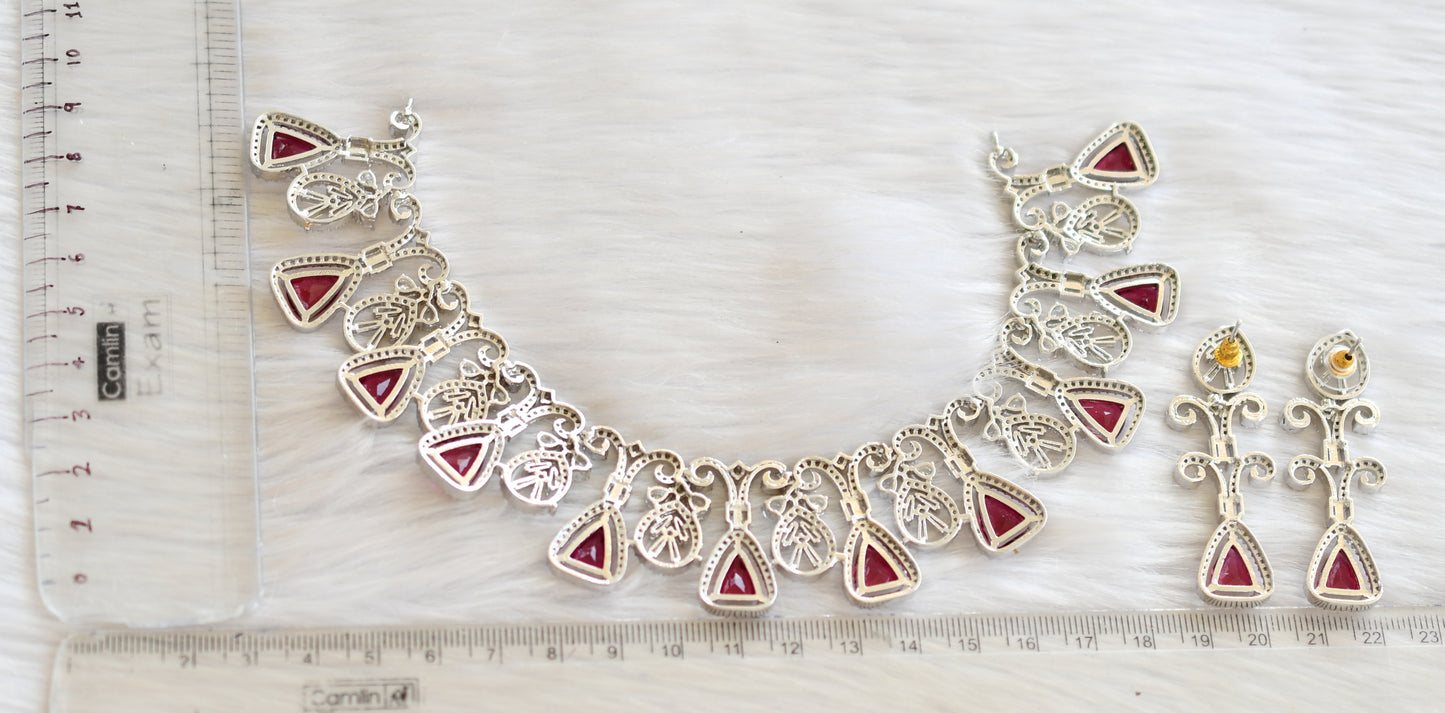 Silver tone cz magenta pink necklace set dj-28469