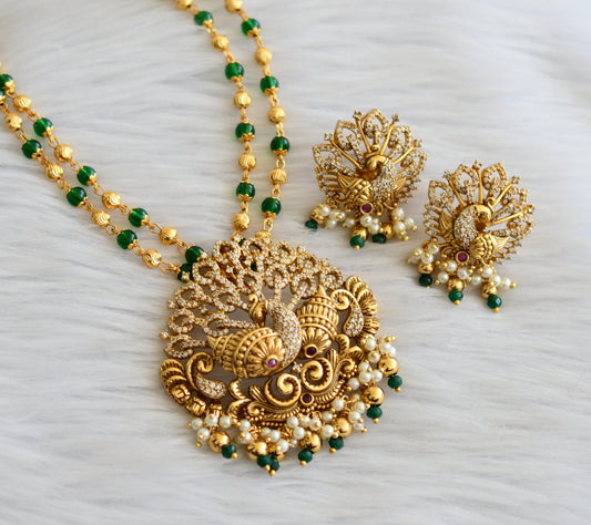 Matte finish cz kemp-white green beaded peacock necklace set dj-45605