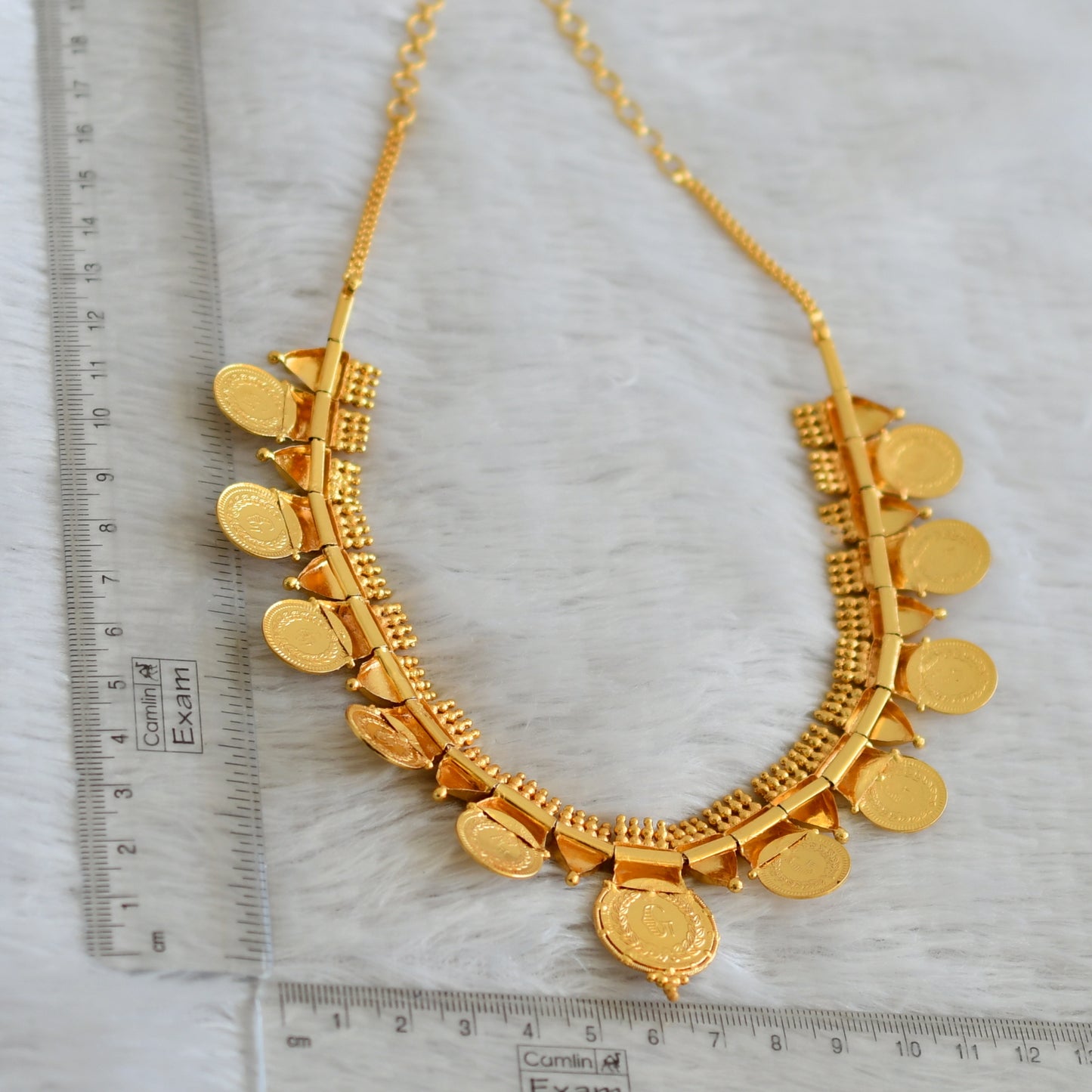 Gold look alike ad pink stone lakshmi coin necklace dj-49107