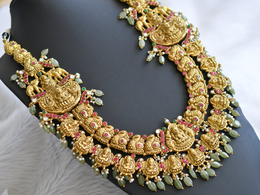 Antique gold look alike pink-green-white kundan jadau lakshmi peacock elephant haar dj-43913