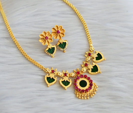 Gold tone pink-green palakka necklace set dj45611