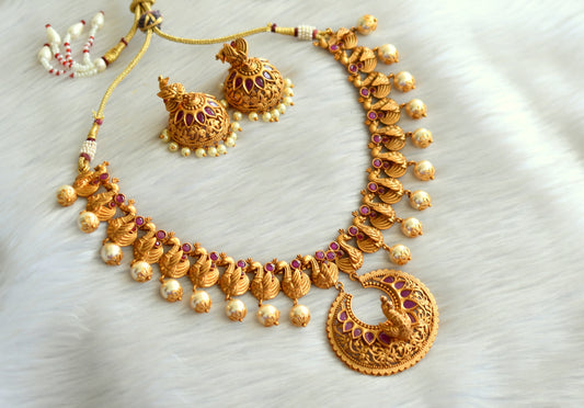 Matte finish ruby peacock necklace set dj-09231