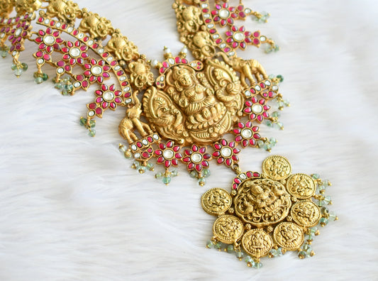 Antique gold look alike pink-white kundan jadau lakshmi flower peacock haar dj-43912