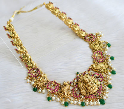 Antique gold look alike pink-green-white kundan jadau lakshmi peacock haar dj-43911
