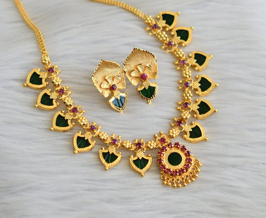 Gold tone pink-green palakka necklace set dj-45610