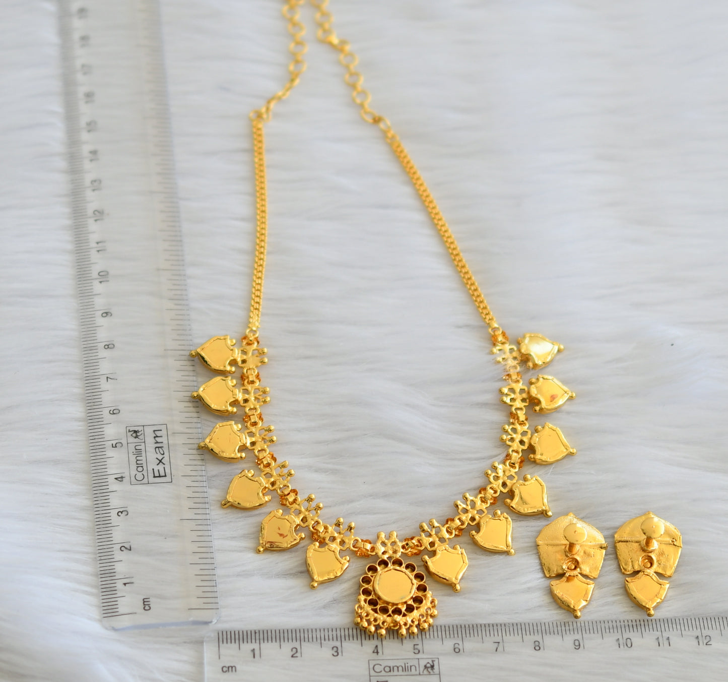 Gold tone pink-green palakka necklace set dj-45610
