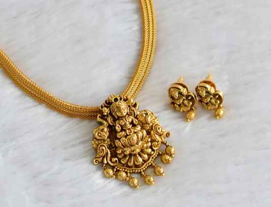 Matte finish lakshmi elephant peacock choker necklace set dj-47335