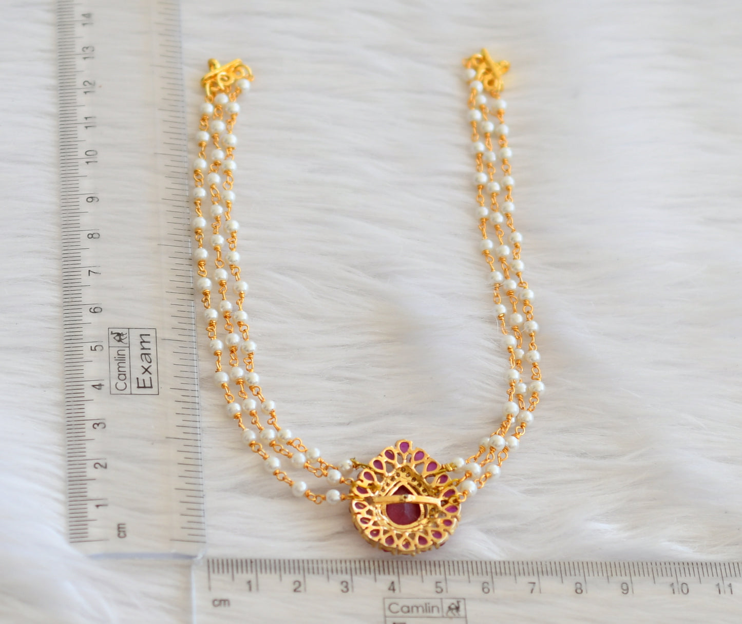 Gold tone cz ruby-white pearl choker necklace dj-45613