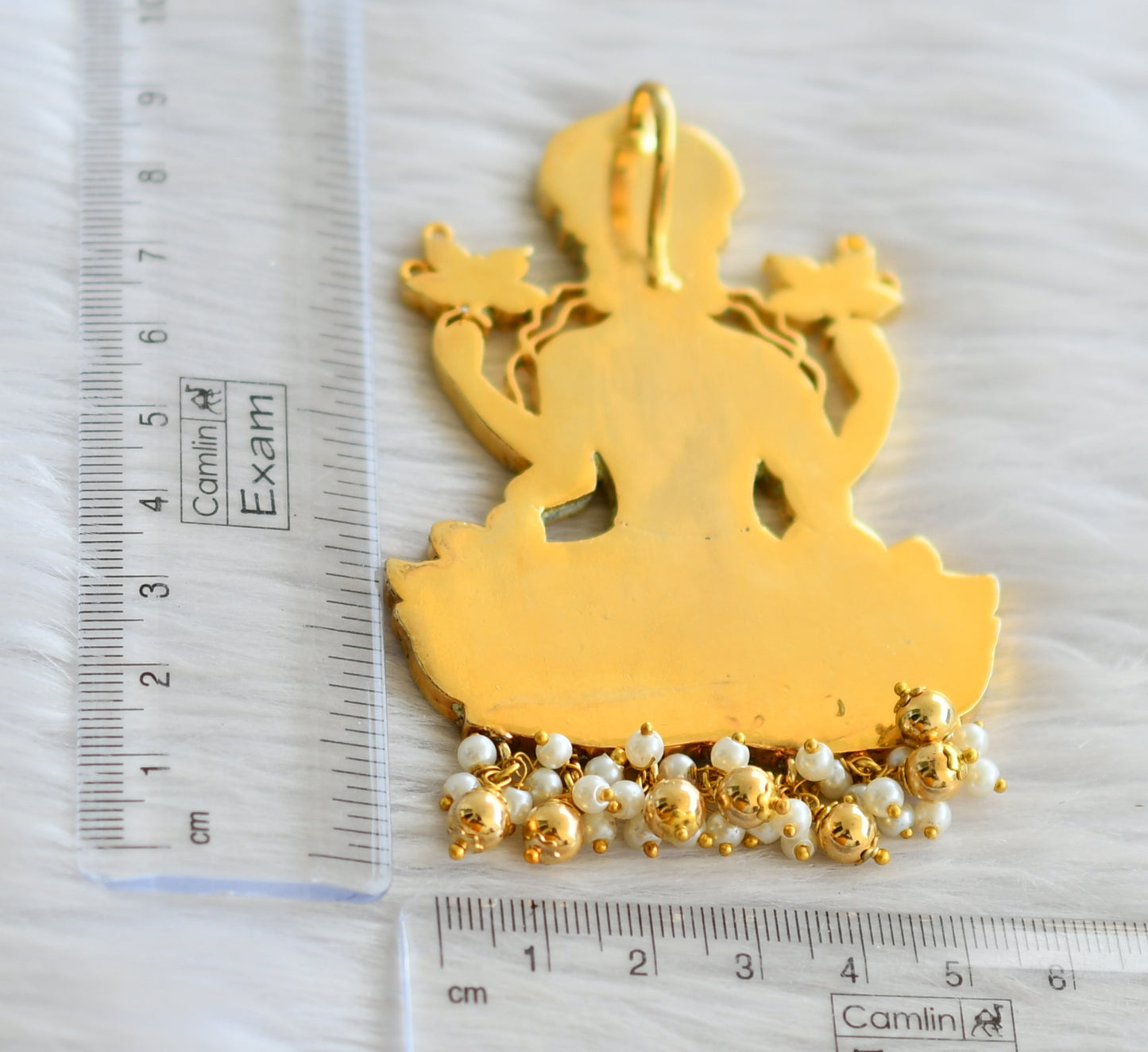 Gold tone pink-green-white kundan jadau maha lakshmi pendant dj-43915