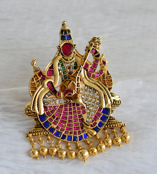 Antique gold tone pink-green-white-blue-yellow ma saraswathi kundan jadau pendant dj-47343