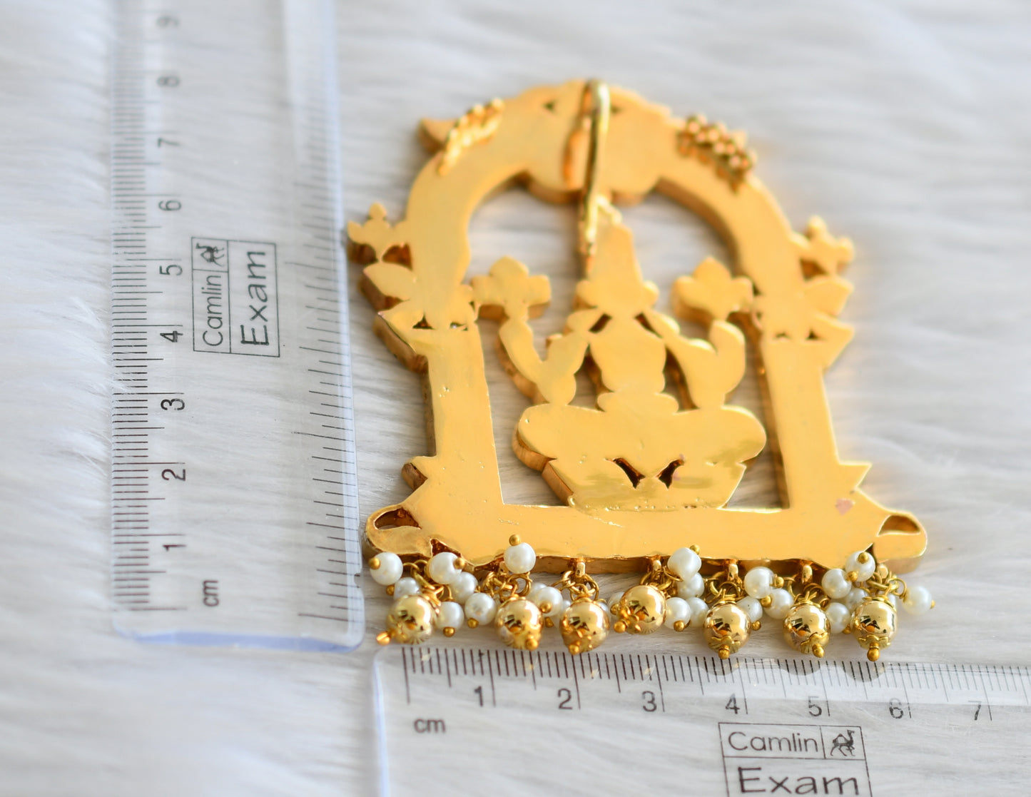 Gold tone pink-green-white kundan jadau mahalakshmi pendant dj-43914