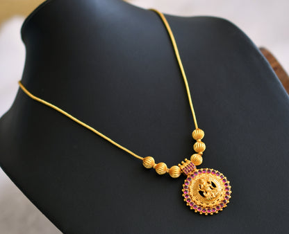Gold tone Kerala style pink Lakshmi kodi necklace dj-43044