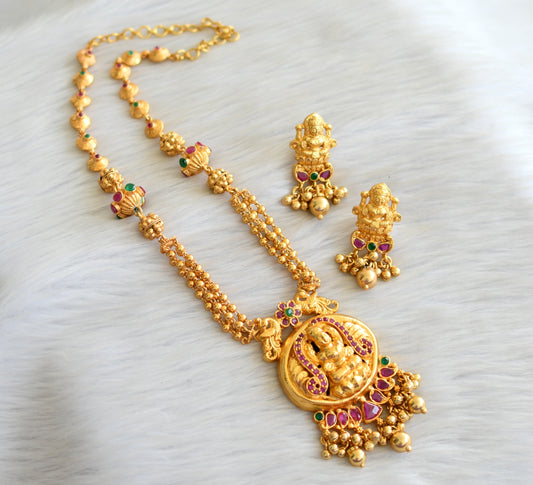 Matte finish ruby-emerald beaded lakshmi necklace set dj-13379