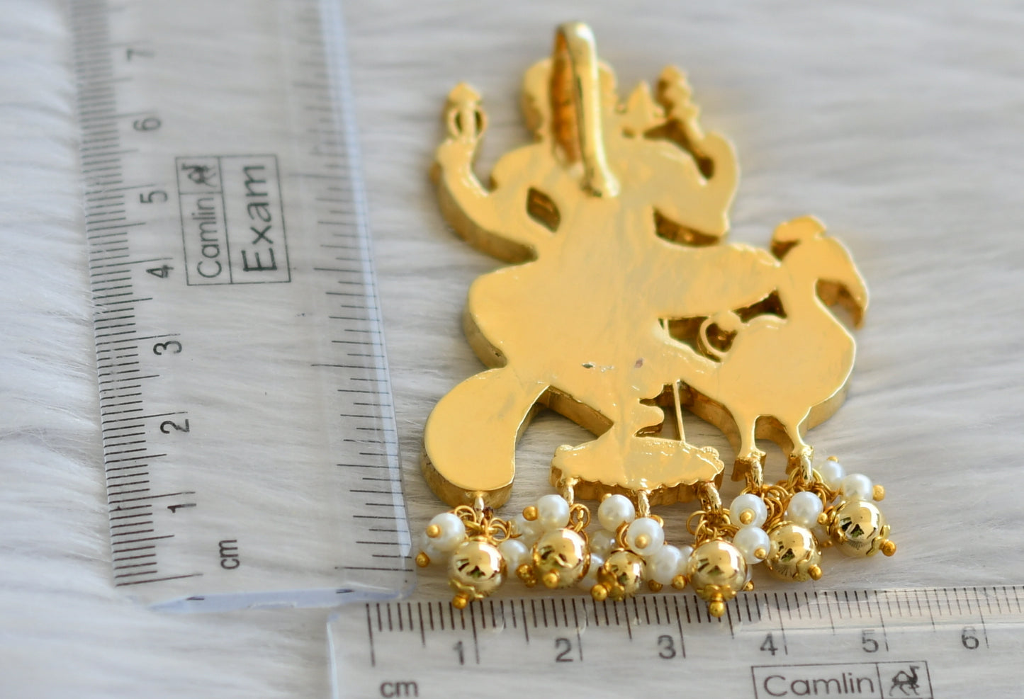 Gold tone pink-green-white-blue kundan jadau peacock Karthikeyan pendant dj-44217