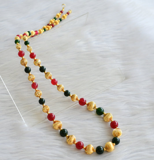 Gold tone red-green beaded mala/necklace dj-04009