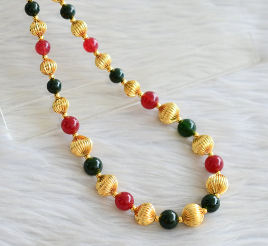 Gold tone red-green beaded mala/necklace dj-04009
