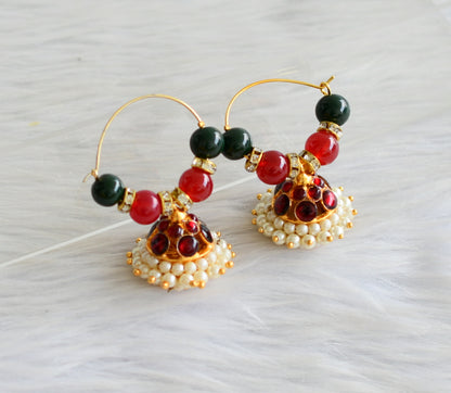 Gold tone handmade red-green beaded temple necklace set dj-04015
