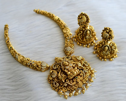 Antique gold tone kemp-green-cz white lakshmi gold replica hasli necklace set dj-45689