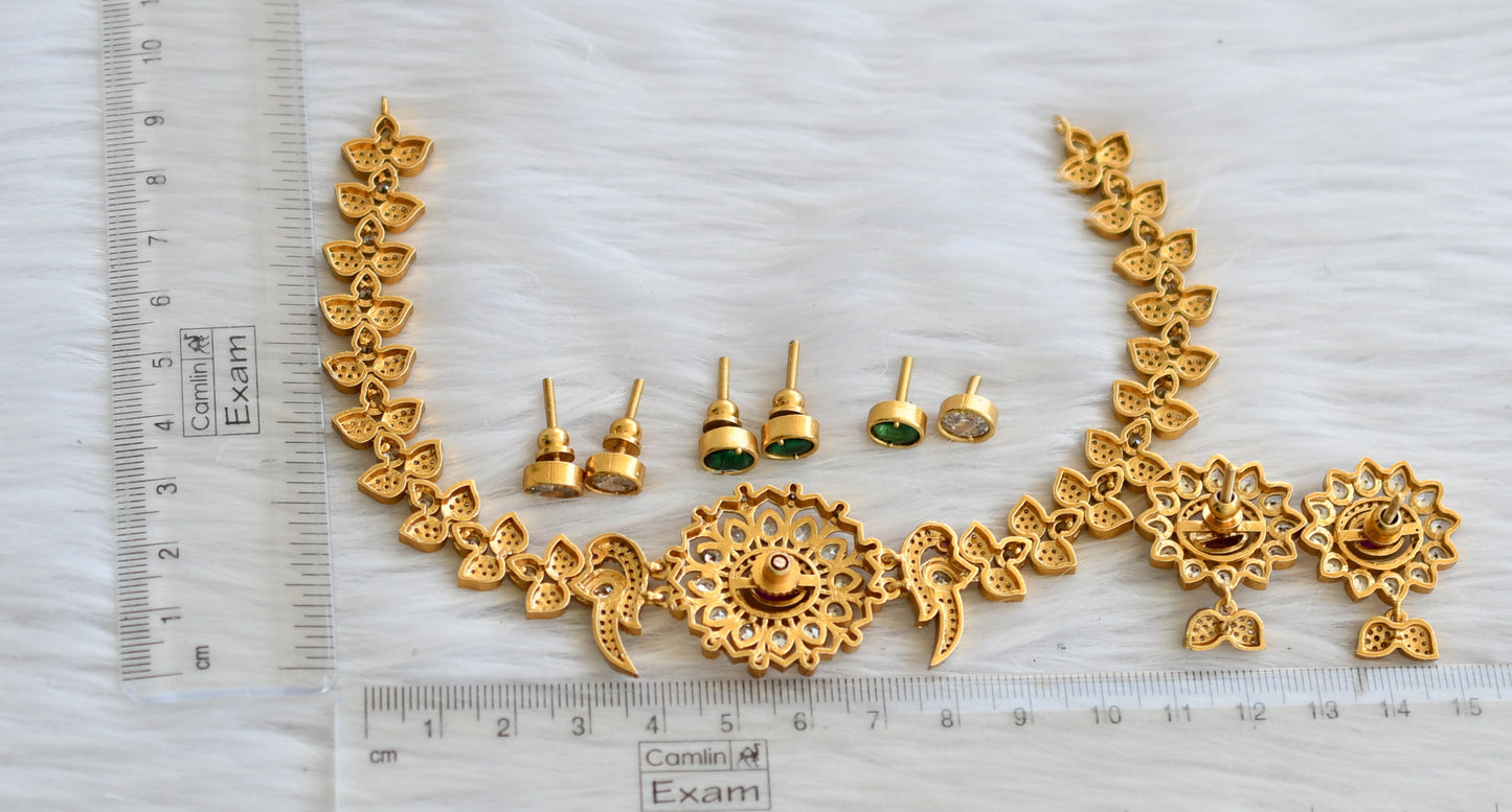 Matte finish cz white flower-peacock color changeable choker necklace set dj-45684